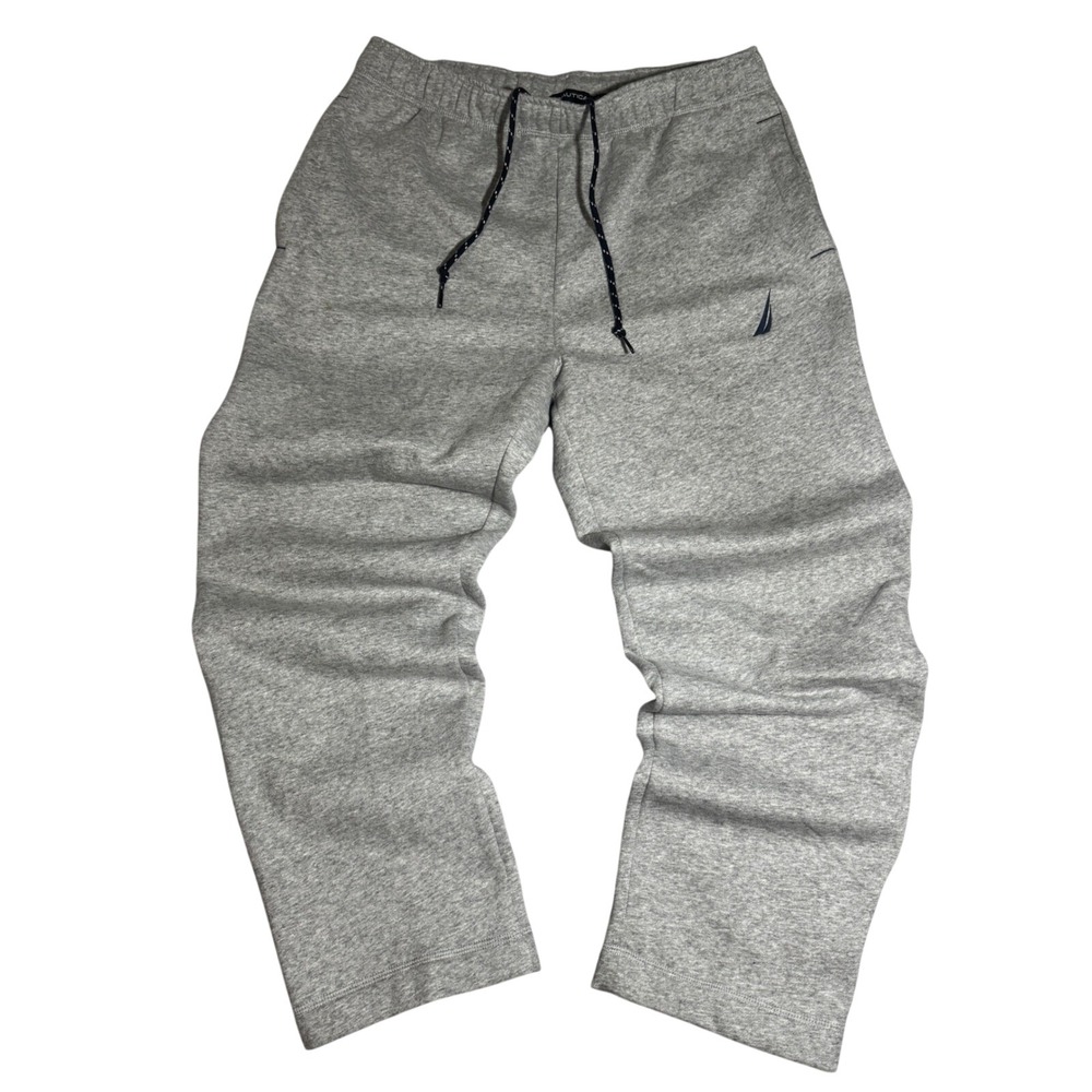 Nautica Mens Heather Gray Fleece Sweatpants Drawstring Straight Leg Size L